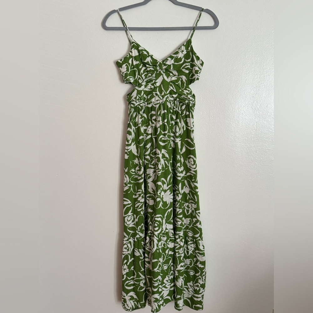 Zara Green and White Floral Dress XS